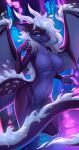  anthro blue_body blue_scales breasts dragon featureless_breasts featureless_crotch female hi_res hioshiru nude scales solo tongue tongue_out winged_dragon 