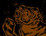  :3 ambiguous_gender black_and_orange cheek_tuft facial_tuft felid feral fur hi_res looking_at_paw mammal open_:3 open_mouth pantherine restricted_palette scribble_background solo spunkzoid striped_body striped_fur stripes tagme tiger tuft 