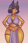  animal_crossing ankha_(animal_crossing) ankha_zone anthro big_breasts big_butt blue_hair breasts butt clothing domestic_cat egyptian_clothing felid feline felis female geshache hair hi_res mammal mature_female mommy_kink mother nintendo parent pinup pose video_games yellow_body 