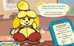  animal_crossing anthro big_breasts body_slider bra breast_expansion breasts canid canine canis cellphone clothing domestic_dog expansion female fur huge_breasts humanoid isabelle_(animal_crossing) mammal mattthetooncat nintendo nipple_outline phone shih_tzu solo toy_dog unaware_tf underwear video_games wardrobe_malfunction yellow_body yellow_fur 
