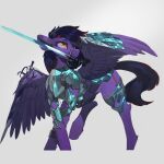  absurd_res armor cutie_mark equid equine female feral hi_res looking_away mammal melee_weapon my_little_pony nsilverdraws pegasus raised_leg rapier saber simple_background solo sword sword_in_mouth weapon white_background wings 
