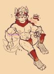  accessory anthro blush blush_lines canid canine canis clothing headband lifewonders male mammal muscular nervous nipples pinchesdibujos scarf shin_guards solo speedo swimwear tokyo_afterschool_summoners video_games wolf 