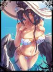  absurdres albedo_(overlord) bikini black_hair demon_girl hat highres horns mitsu_(mitsu_art) non-web_source overlord_(maruyama) swimsuit wings 