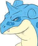  ambiguous_gender blue_body blue_horn closed_mouth fangs headshot_portrait hi_res horn imperatorcaesar lapras looking_at_viewer mouth_closed narrowed_eyes nintendo pok&eacute;mon pok&eacute;mon_(species) portrait simple_background solo teeth video_games white_background yellow_body 