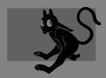 abigrock anthro black_body black_fur blep demon floppy_ears fur grey_background greyscale hi_res hooves horn imp looking_at_viewer looking_back male monochrome raised_tail scooting short_stack simple_background solo spiral_eyes tongue tongue_out wide_eyed 