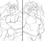  abs absurd_res anthro clothing dragon duo fuxi_(tas) hi_res horn lifewonders male muscular muscular_anthro muscular_male ohako_hinan ophion pecs speedo suspenders swimwear tokyo_afterschool_summoners video_games wings 