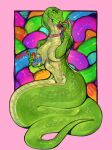  2021 5_fingers anthro apode artist_name big_breasts black_fingernails blue_eyeshadow breast_squish breasts candy collar collar_tag convenient_censorship dessert digital_media_(artwork) eyeshadow female fingernails fingers food geometric_background glass glistening glistening_body green_body green_scales gummy_(food) heart_collar_tag hi_res holding_candy holding_food holding_jar holding_object lbt9000 legless makeup multicolored_body multicolored_scales nails non-mammal_breasts pupils red_collar red_tongue reptile scales scalie serpentine simple_background slit_pupils snake solo squish tongue tongue_out two_tone_body two_tone_scales white_body white_scales yellow_sclera 