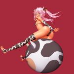  1girl alternate_costume animal_ears animal_print arms_behind_back ass ball bare_shoulders barefoot bell bikini blush breasts chloe_von_einzbern choker covered_nipples cow_ears cow_girl cow_horns cow_print cowbell detached_sleeves embarrassed english_commentary exercise_ball fate/grand_order fate_(series) from_behind from_side full_body hairband hopping horns leaning_forward legs long_hair looking_at_viewer looking_back lucknight micro_bikini midair on_ball orange_eyes outstretched_legs paid_reward parted_lips pink_eyes sideboob skindentation small_breasts solo spread_legs swimsuit thighhighs thighs twintails underboob yellow_eyes 