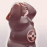 2022 anthro belly big_belly black_nose blush eyes_closed genitals hi_res humanoid_hands kemono male mammal moobs nipples overweight overweight_male penis simple_background solo ursid yimingsama 