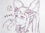  1boy 1girl animal_ears blush commentary_request cum cum_string erune fellatio granblue_fantasy heart highres long_hair metera_(granblue_fantasy) mole mole_under_mouth monochrome oral penis spoken_heart traditional_media tsukareta_san twintails upper_body 