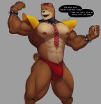  2022 5_fingers animatronic anthro areola biceps bracelet bulge clothing dialogue english_text fingers five_nights_at_freddy&#039;s freddy_fazbear&#039;s_pizzeria_simulator fur green_eyes hat headgear headwear hi_res jewelry kato200_0 machine male mammal multicolored_body multicolored_fur muscular muscular_anthro muscular_male necktie nedd_bear_(fnaf) nipples open_mouth pecs robot scottgames shoulder_pads signature solo speech_bubble spiked_bracelet spikes teeth text tongue tuft two_tone_body two_tone_fur underwear ursid video_games 
