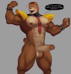  &lt;3 2022 5_fingers animatronic anthro areola balls biceps blush bodily_fluids bracelet clothing dialogue english_text erection fingers five_nights_at_freddy&#039;s freddy_fazbear&#039;s_pizzeria_simulator fur genitals green_eyes hat headgear headwear hi_res humanoid_genitalia humanoid_penis jewelry kato200_0 machine male mammal multicolored_body multicolored_fur muscular muscular_anthro muscular_male necktie nedd_bear_(fnaf) nipples open_mouth pecs penis robot saliva scottgames shoulder_pads signature solo speech_bubble spiked_bracelet spikes teeth text tongue tongue_out tuft two_tone_body two_tone_fur ursid video_games 