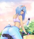  absurd_res anthro balls_outline bicycle blue_hair bulge butt detailed_bulge equid equine genital_outline girly hair hi_res honeyson horse male mammal solo 