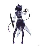  1girl animal_ears black_footwear black_hair blake_belladonna boots cat_ears cleaver coat contrapposto dual_wielding full_body gambol_shroud high_heel_boots high_heels highres holding holding_sword holding_weapon long_sleeves medium_hair mk_(lazymk) rwby shiny shiny_hair simple_background solo standing sword weapon white_background white_sleeves 