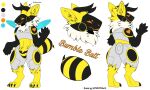  &lt;3 absurd_res anthro bumblebutt character_name concept_art feet fur hi_res light machine orange_eyes protogen simple_background stinger toxicleezard white_background wings yellow_body yellow_fur 