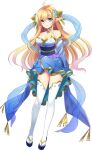  1girl agekichi_(heart_shape) antenna_hair arms_behind_back artwhirl_mahou_gakuen_no_otome-tachi bangs blonde_hair blue_dress blue_eyes breasts cleavage closed_mouth collarbone detached_sleeves dress elf floating_hair full_body gradient_hair hair_between_eyes highres long_hair long_sleeves looking_at_viewer luna_(artwhirl) medium_breasts multicolored_hair pink_hair pointy_ears smile solo standing strapless strapless_dress thighhighs transparent_background very_long_hair zettai_ryouiki 