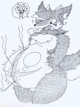  ambiguous_gender anthro belly big_belly blush blush_lines bodily_fluids canid canine canis chest_tuft crying explosion fur hage hair hi_res hyper hyper_belly imminent_explosion inflation mammal markings monochrome multicolored_body multicolored_fur multicolored_hair scarf smoke solo tears tuft two_tone_body two_tone_fur two_tone_hair wolf 