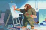  2022 absurd_res anthro biped clothed clothing detailed_background felid hi_res humanoid_hands huynhduyad14 kemono lion male mammal overweight overweight_male painting pantherine solo 