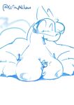  ambiguous_gender anthro big_breasts blue_and_white breast_squish breasts canid canine duo female female/ambiguous hi_res huge_breasts macro mammal monochrome nipples shaded simple_shading sketch sofmallow squish tagme unknown_species watermark 
