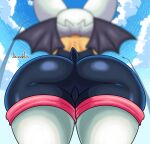  2022 absurd_res anthro artist_name butt butt_focus chiropteran clothed clothing cloud digital_media_(artwork) female hi_res jhenightfox low-angle_view mammal outside rear_view rouge_the_bat sega solo sonic_the_hedgehog_(series) wings 