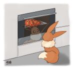  absurd_res ambiguous_gender appliance eevee feral food glide hi_res inside kitchen kitchen_appliance looking_at_food looking_at_object nintendo oven pizza pok&eacute;mon pok&eacute;mon_(species) reflection sitting solo video_games 
