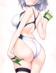  1girl ass ass_focus blue_archive breasts choker dakimakura_(medium) from_behind gloves green_gloves grey_hair halcon hand_on_own_ass head_out_of_frame large_breasts medium_hair one-piece_swimsuit shiroko_(blue_archive) solo swimsuit thigh_strap white_swimsuit 