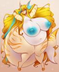  2022 anthro areola big_breasts bikini blue_areola breasts bunnywhiskerz clothing digital_media_(artwork) female fish hair huge_breasts marine nude obese obese_female overweight overweight_female sasha_sweets shaded shark simple_background sling_bikini solo swimwear 