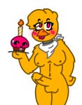  2022 anthro avian balls bandanna_scarf bird blep blush breasts chica_(fnaf) chicken digital_drawing_(artwork) digital_media_(artwork) erection five_nights_at_freddy&#039;s flat_colors galliform gallus_(genus) genitals gynomorph intersex nipples penis phasianid scottgames slightly_chubby solo space_the_bunny standing tongue tongue_out toony video_games 