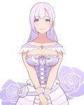  corset dead_or_alive dress fiona_(doa) flower konishiki_(52siki) long_hair looking_at_viewer own_hands_together purple_dress purple_eyes purple_hair rose 