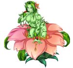  1boy abs alraune_(monster_girl_encyclopedia) colored_skin flower genderswap genderswap_(ftm) green_skin highres long_hair looking_at_viewer male_focus monster_boy monster_girl_encyclopedia muscular muscular_male nipples partially_submerged pectorals pinup_(style) plant plant_boy purple_pupils solo sourshock 