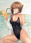  1girl highres holding kantai_collection kasumi_(skchkko) mutsu_(kancolle) solo swimsuit 