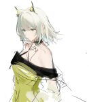  1girl absurdres animal_ears arknights bare_shoulders black_choker cat_ears choker commentary_request criss-cross_halter dress green_dress green_eyes halterneck highres joshua_(shisanli934) kal&#039;tsit_(arknights) off-shoulder_dress off_shoulder short_hair simple_background sketch solo upper_body white_background white_hair 