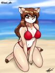 anthro beach bikini cervid clothing doe_(alfa995) female hi_res izaiah_(artist) mammal seaside solo swimwear 
