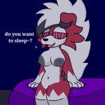  anthro breasts canid canine canis female fur hair happy hi_res looking_at_viewer lycanroc lyncario mammal midnight_lycanroc nintendo nude open_mouth pok&eacute;mon pok&eacute;mon_(species) red_body simple_background smile solo video_games white_body white_fur 