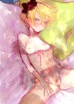  :t annoyed blonde_hair blue_eyes blush bow breasts censored choker colored_eyelashes cushion eyelashes gloves hair_bow kito_(coyo) lingerie lying negligee nipples on_back original pillow pout pussy short_hair small_breasts solo spread_pussy tears thighhighs underwear 