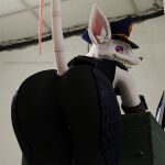 1:1 2024 3d_(artwork) anthro big_butt blender_(artwork) blender_cycles butt clothed clothing desk digital_media_(artwork) female freckles fur furniture humanoid looking_at_viewer mammal mikeyrenders murid murine officer_flint_(foretbwat) presenting presenting_hindquarters rat rodent simple_background smile solo table tail teeth tight_clothing warfare_machine white_body white_fur