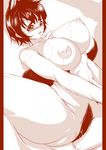  animal_ears blush breasts copyright_request ichimatsu_akebi large_breasts monochrome nipples nude pubic_hair solo sweat tail 