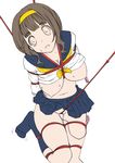  bdsm bondage bound breasts copyright_request crotch_rope kei_jiei large_breasts nipple_clamps nipple_tweak nipples no_panties school_uniform serafuku shibari solo vibrator 