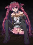  airi_(queen's_blade) bdsm black_legwear bondage bound breast_bondage breasts crotch_rope maid medium_breasts queen's_blade red_hair ryuu_ryuu solo thighhighs twintails 