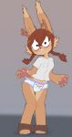  antlers bottomwear bottomwear_down braces braided_hair casenpoint casey_(casenpoint) clothed clothing embarrassed eyewear female glasses hair horn jackalope lagomorph mammal panties pants pants_down partially_clothed solo underwear 