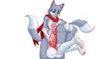  anthro areola balls big_balls big_penis breasts canid canine canis cock_vore dreadultra duo female genitals gynomorph hand_on_penis hi_res inner_ear_fluff intersex intersex/female mammal neck_tuft nipples pawpads penile penis pussy scarf tuft vore wolf wolf_wolfindeir_(thewolfycreator) 