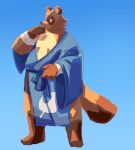  animal_crossing anthro asian_clothing blue_clothing blue_eyes brown_body brown_fur canid canine clothing east_asian_clothing fur hi_res hot_toopic japanese_clothing kimono male mammal nintendo overweight raccoon_dog solo tanuki tom_nook_(animal_crossing) video_games 