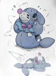  ambiguous_gender bodily_fluids body_horror distressed feral inanimate_transformation nintendo panicking plush_stuffing plushie plushification pok&eacute;mon pok&eacute;mon_(species) popplio ribbons simple_background solo stitch_(sewing) sweat transformation video_games winte x_eyes 