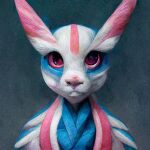  ambiguous_gender anthro blue_eyeshadow eeveelution eyeshadow fur humanoid makeup nintendo pink_eyes pink_nose pok&eacute;mon pok&eacute;mon_(species) razkharn simple_background solo sylveon video_games 