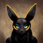  ambiguous_gender anthro black_body black_fur black_nose blue_eyes digital_media_(artwork) eeveelution fur humanoid looking_at_viewer nintendo pok&eacute;mon pok&eacute;mon_(species) razkharn simple_background solo umbreon video_games 