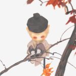  autumn_leaves black_footwear black_headwear black_pants chibi day furry furry_male grey_robe hat in_tree journey_to_the_west journey_to_the_west_(1986_tv_series) long_sleeves looking_away looking_down mian_lang monkey_boy nature outdoors pants photo-referenced red_eyes robe sitting socks sun_wukong tree white_background white_socks wide_sleeves 