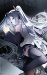  1girl aqua_eyes aqua_hair bangs bare_shoulders black_skirt detached_sleeves hair_ornament hatsune_miku headphones highres holding holding_star long_hair necktie rain_(aaru) skirt star_(symbol) thighhighs twintails very_long_hair vocaloid zettai_ryouiki 