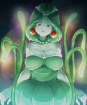  1girl absurdres bare_shoulders breasts brown_eyes cleavage collarbone earrings green_hair highres jewelry large_breasts looking_at_viewer medusa_(omori) monster_girl necklace omori parted_lips seven_pear short_hair slime_(substance) slime_girl solo tentacles 