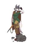  absurd_res anthro arctic_fox bigrock boots canid canine cloak clothed clothing eyewear female footwear fox fully_clothed goggles gun hair hi_res mammal ranged_weapon short_hair signature solo weapon 