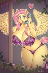  &lt;3 2022 absurd_res anthro big_breasts bra breasts cleavage clothed clothing equid equine feathered_wings feathers female fluttershy_(mlp) friendship_is_magic green_eyes hair hasbro hi_res huge_breasts mammal my_little_pony nauth navel open_mouth panties pegasus phone pink_hair solo thick_thighs underwear window wings yellow_body yellow_feathers 